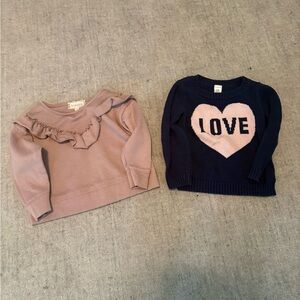 Kids Pink Ruffle and Navy Love Heart Sweaters